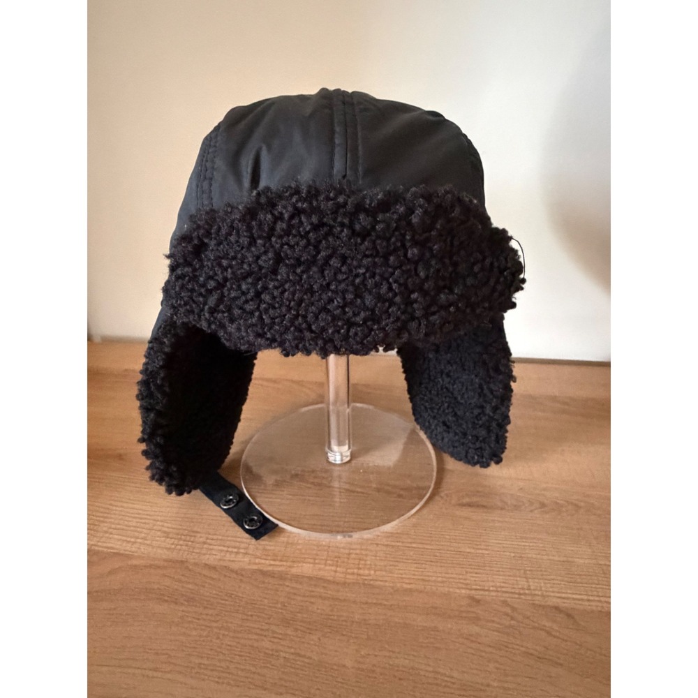 J.Crew Black Faux Fur Lined Trapper Hat Winter Ear Flap Cap S-M